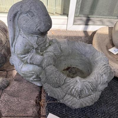 Cement Rabbit with planter in front outdoor decoration