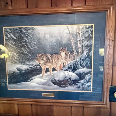Wolves Art by Rosemary Millette titled “Along the Creek-Wolves” - Nicely framed