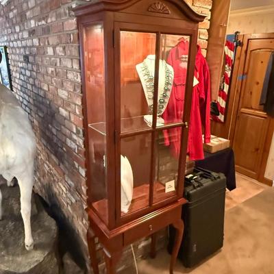 1 Pc Wood & Glass lighted curio cabinet 83”t x 27”w x 13.5”d