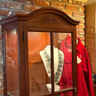 1 Pc Wood & Glass lighted curio cabinet 83”t x 27”w x 13.5”d