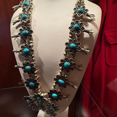 Sterling Silver & Turquoise large Native Necklace