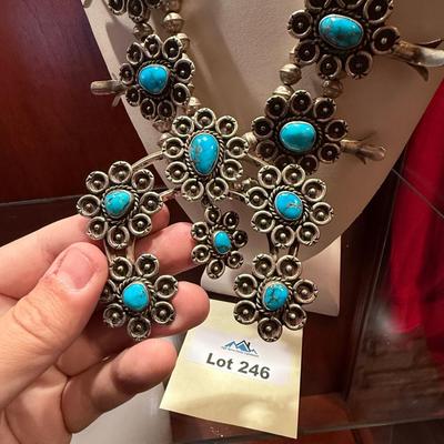Sterling Silver & Turquoise large Native Necklace