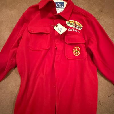 Red Nevada Area Council Boy Scouts button up coat/jacket w/2 patches