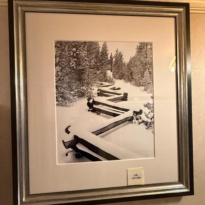 Framed pencil signed “Snow Fence” Black & White art piece