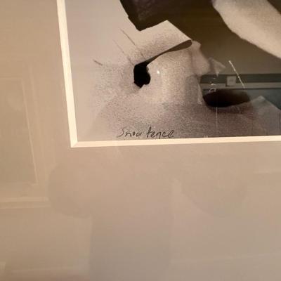 Framed pencil signed “Snow Fence” Black & White art piece