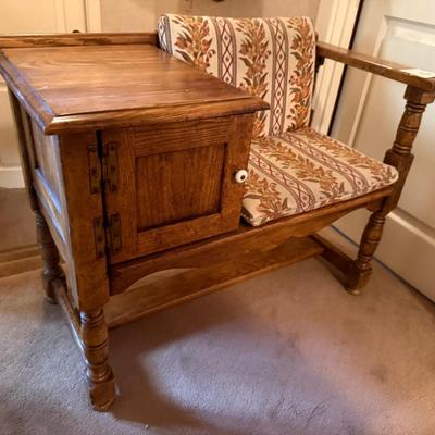 Vintage wood 17”w x 19”d x 28”t at back Telephone seat/Chair/Table