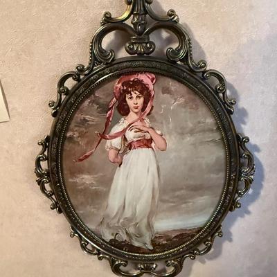 Pair of oval framed Victorian Boy & Girl wall decorations