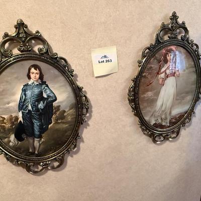 Pair of oval framed Victorian Boy & Girl wall decorations