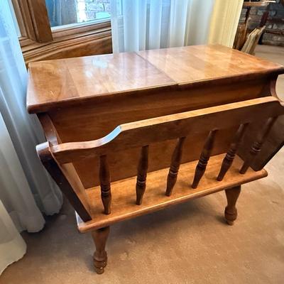 Maple Wood lift top side table/magazine rack 26”w x 17”dx 22