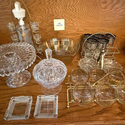 Assortment of glassware Decanter/Barware/candy dish/bowl