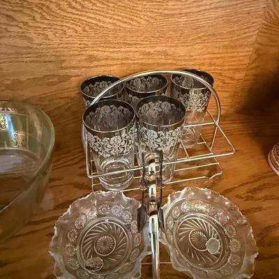 Sale Photo Thumbnail #914: Cake dish, 2 ashtrays, 3 sets with metal stands - mostly vintage