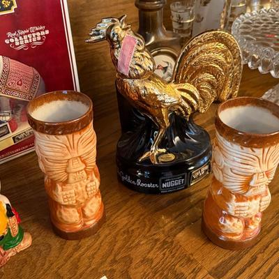 Large Lot of Vintage Decanters 2 Rooster/Apollo/Nugget/Horse Rider