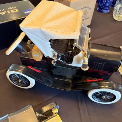 3 antique collectible cars - 1 is decanter w/loose steering wheel
