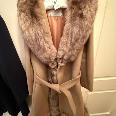 Conklin Furs long Wool & Fur Trimmed Jacket/Coat