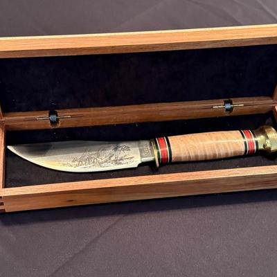 Marbles etched bowie knife in box Tribute Series