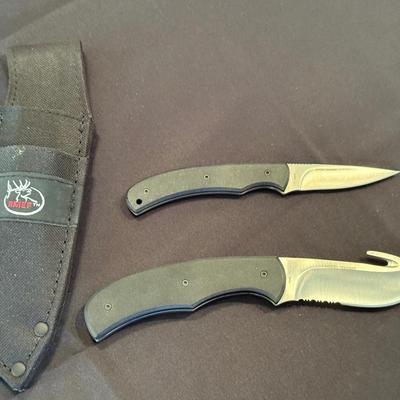Pair of RMEF fixed blade knives in single sheath