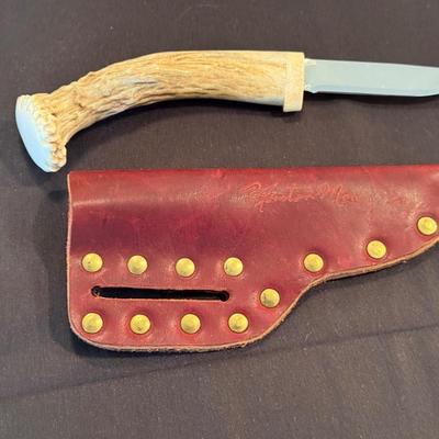 Small "Mountain Man" stag handle knife w/leather sheath