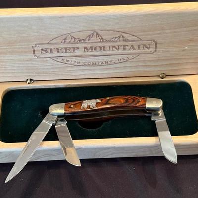 Steep Mountain 3 blade small pocket knife w/wood box