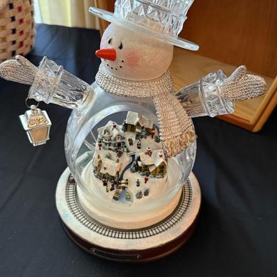Thomas Kincaid "White Christmas" snow man w/battery operated train