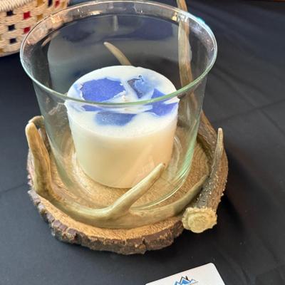 Decorative Antler wood & glass candle & holder