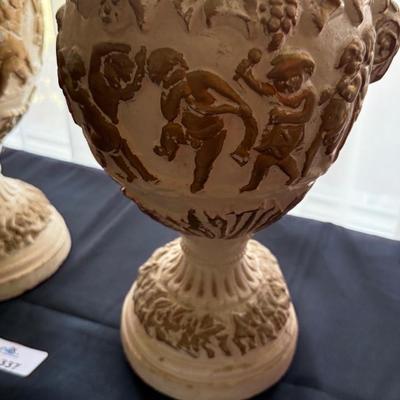 Pair of gold & white decorative ceramic pitchers