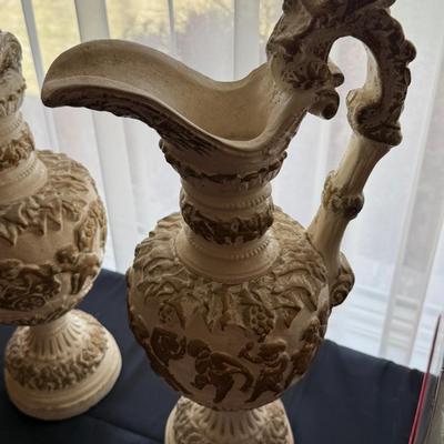 Pair of gold & white decorative ceramic pitchers