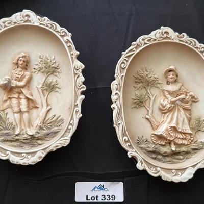 pair of oval ceramic wall hangings by Lefton