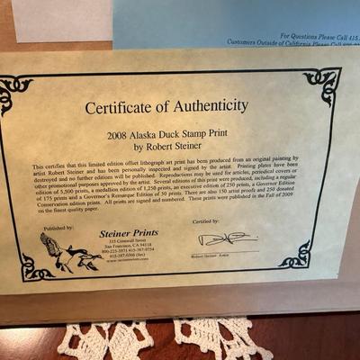 Robert Steiner Alaska Duck Stamp Print w/Sarah Palin signatures