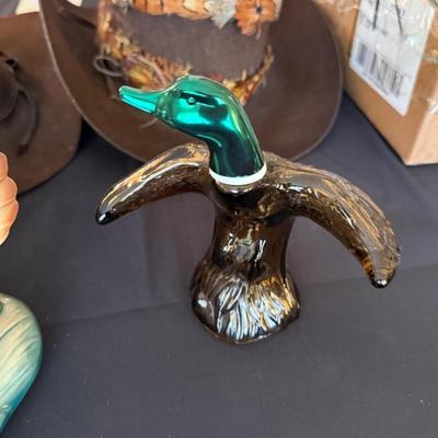 2 Duck themed decorations - 1 ceramic & 1 glass decanter