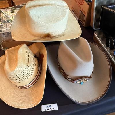 3 Cowboy Hats - 1 Stetson Beaver size 7 & 2 strawhats