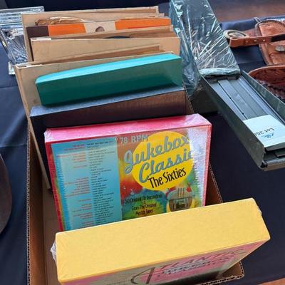 Box of 78 rpm Juke Box Records - classic hits
