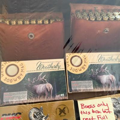 Metal Ammo Box & assortment of 300 Weatherby rounds