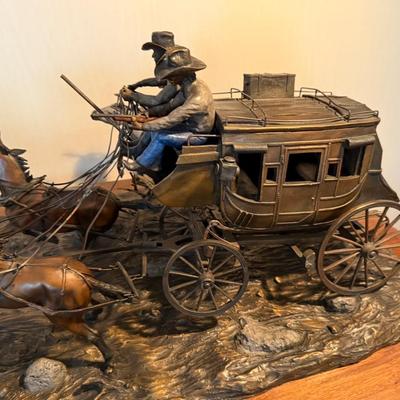 "Downing the Nigh Leader" large/heavy Bronze by Roy Harris - Wagontrain scene