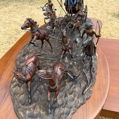 Sale Photo Thumbnail #1216: #71/100 signed Bronze on Wood base 47”l x 24”d  \
Extremely Heavy Bronze
Lot does not include table