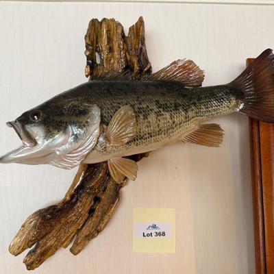 Bass fishing taxidermy piece on wood