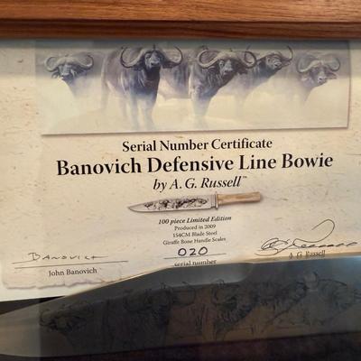 Collector AG Russel Bowie Knife w/etched blade artwork by J Banovich