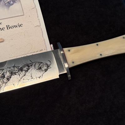 Collector AG Russel Bowie Knife w/etched blade artwork by J Banovich