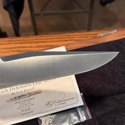 Collector AG Russel Bowie Knife w/etched blade artwork by J Banovich