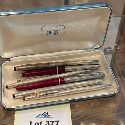 Selection of 6 Cross Writing Pens - some Sterling & Clamshell Box