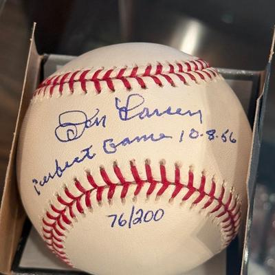 Don Larson perfect game #76/200 signed Rawlings Baseball & Box