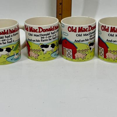 Set of 4 Vintage OLD MacDONALD mugs cups made Japan with animal at the bottom of cup