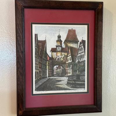 Framed Original Etching of “Rothenburg Tauber" by Ernst Geissendorfer