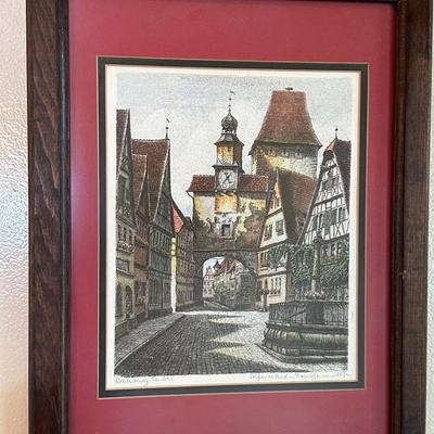 Framed Original Etching of “Rothenburg Tauber" by Ernst Geissendorfer