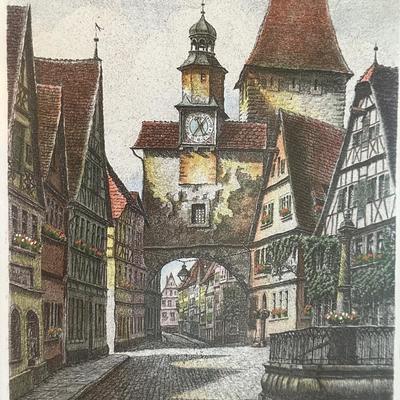 Framed Original Etching of “Rothenburg Tauber" by Ernst Geissendorfer