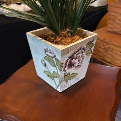 Floral Ceramic Planter with Faux Plant