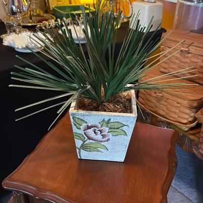 Floral Ceramic Planter with Faux Plant
