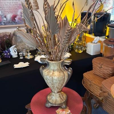 Vintage Marble-Style Vase with Dried Arr