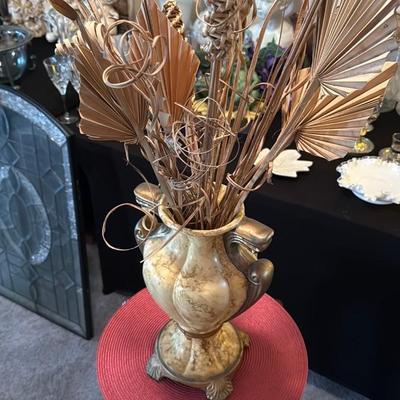 Vintage Marble-Style Vase with Dried Arr