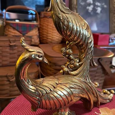 Brass Peacock Sculptures Pair