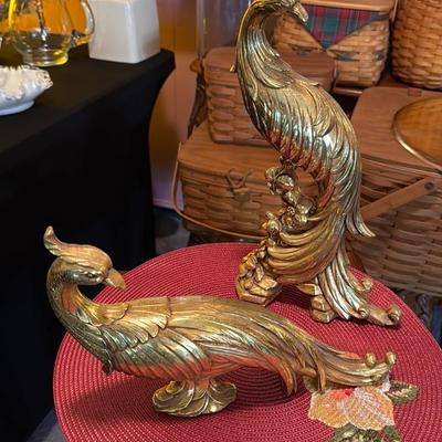 Brass Peacock Sculptures Pair
